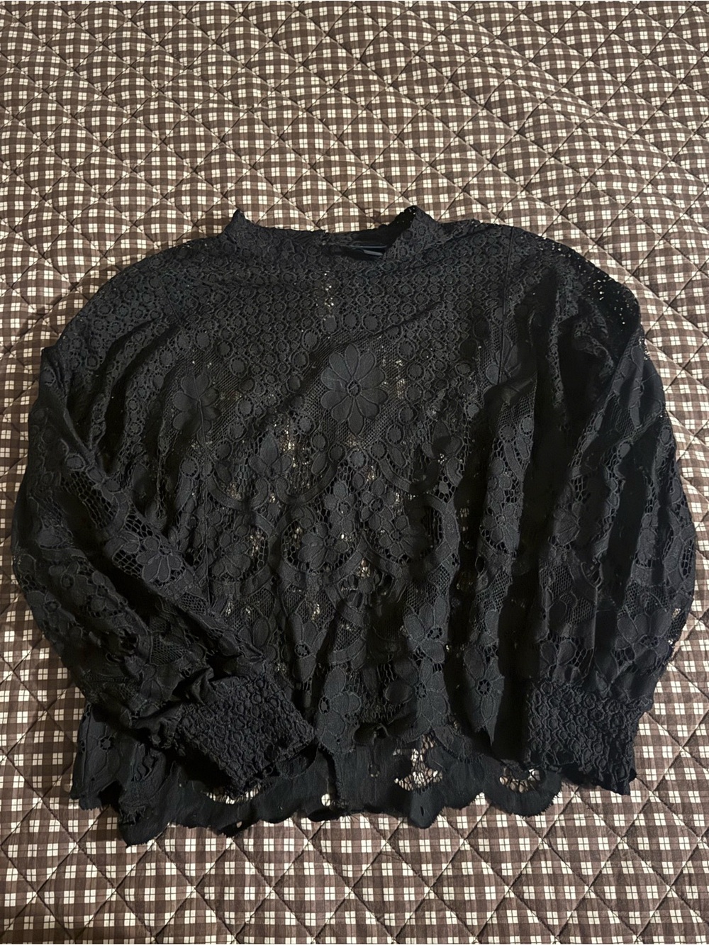 Daytrip Black Floral Lace Long Sleeve Blouse